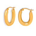 Gold Polished Thick Oval Hoop Earrings Latch Closure Pair view 5