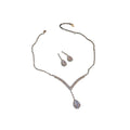 Silver Tone Crystal V Necklace and Teardrop Earring Set view 5