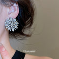 Silver Tone Blue Crystal Flower Statement Stud Earrings view 3