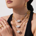 Wavy Toggle Necklace with Crystal Eye and Pearl in Three Finishes view 2