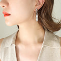 Hammered Ball Chain Bar Zirconia Drop Earrings Gold Steel view 6