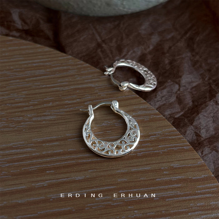 Silver-Tone Openwork Filigree Circular Hoop Earrings Pair