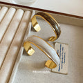Gold Open Cuff Bracelets White Marble and Coffee Enamel view 2