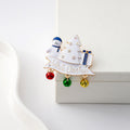 White Christmas Snowman Tree Enamel Brooch Three Bells view 2