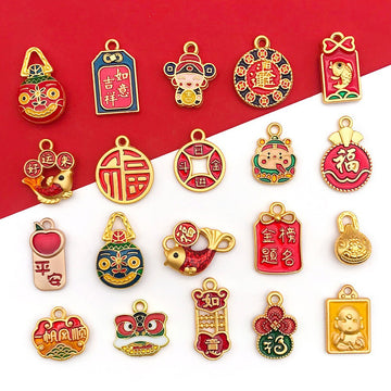 Red Lion Dance and Fu Character Metal Charms with 22 Listed Options