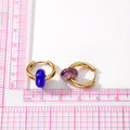 Gold Tone Huggie Earrings with Natural Stone Donut Beads view 5