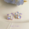 Gold Tone Iridescent Purple Blue Iris Flower Stud Earrings view 1