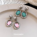Oval Pastel Resin Drop Earrings in Polished Statement Design view 2