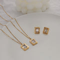 Square Clear Zircon Pendant Necklace and Stud Earrings Set view 2