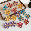 Gold Enamel Flower Cuff Bangles Open Rings Stud Earrings view 2