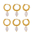 Gold Twisted Hoop Freshwater Pearl Drop Earrings Three Styles view 5