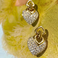 Gold Tone Double Heart Drop Earrings with Crystal Pave view 3