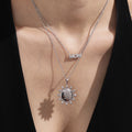 Sunburst and MOM Crystal Pendant Necklace in Two Tones view 4