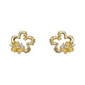 Gold Cloud Outline Stud Earrings Yellow Enamel Flowers CZ view 5