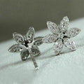 Silver Tone Six Petal Clear Stone Flower Stud Earrings view 4
