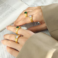 Heart Glass Stone Ring Embossed Band Gold or Steel view 3