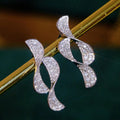 Silver Twisted Ribbon Geometric Pave CZ Stud Earrings view 5