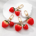 Gold Tone Realistic Resin Strawberry Clip Keychains view 1