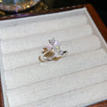 Cat Eye Flower Pearl Crystal Open Rings Gold Silver view 7