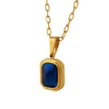 Gold And Steel Blue Crystal Rectangle Pendant Necklace view 5