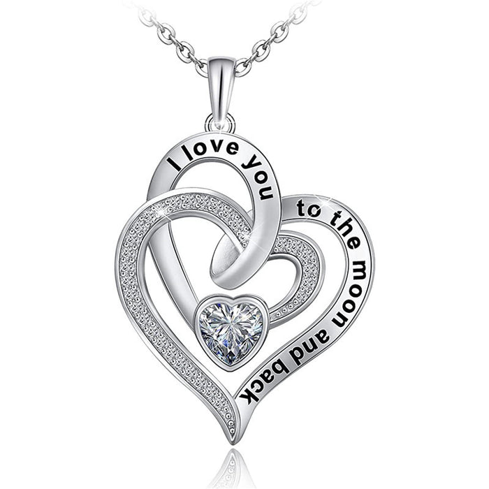 Silver Tone Interlocking Double Heart Pendant Necklace