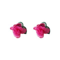 Sheer Mesh Organza Rose Flower Stud Earrings Green Leaf view 5