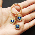 Triple Round Rhinestone Blue Evil Eye Keychains in Two Finishes view 3