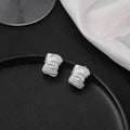 Gold and Silver Textured Multi Line Chunky C Hoop Earrings view 7