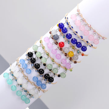 Wrapped Cord Double Row Round Bead Charm Bracelets in Nine Colors
