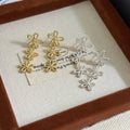 Gold and Silver Triple Open Flower Long Stud Earrings view 3