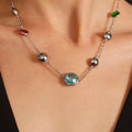 Gold Steel Ball Station Czech Glass Pendant Necklace Colors view 4