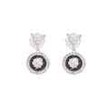 Clear Stone Top Black Round Silver Tone Medallion Earrings view 5