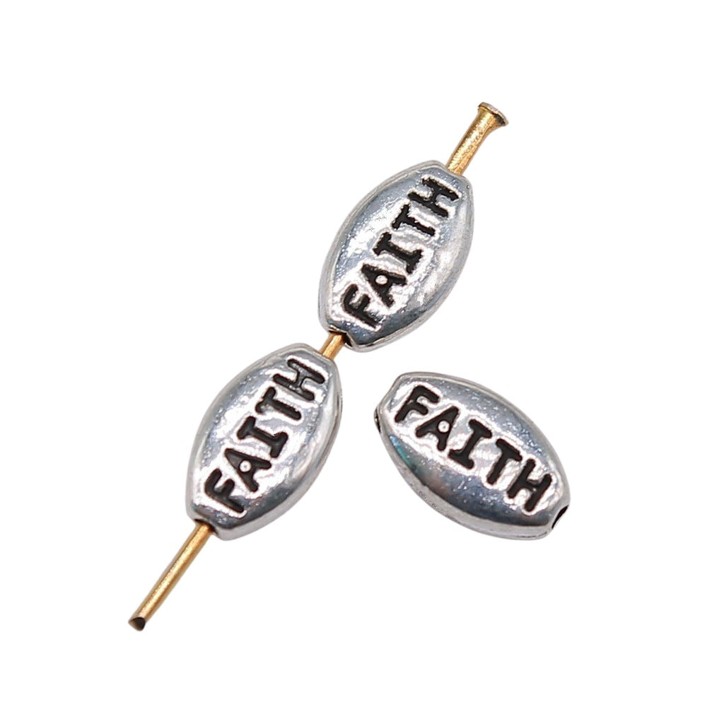 10x6mm 0.6g Antique Silver Zinc Alloy FAITH Letter Loose Metal Beads for Bracelet DIY Jewelry