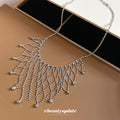 Geometric Fan Fringe Statement Necklace in Gold and Silver Tone view 4