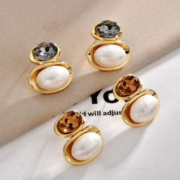 Glass Crystal Pearl Oval Stud Earrings for Women in 2 Pictured Styles