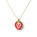 Red Strawberry Pendant Necklace With Green Leaf Details view 5