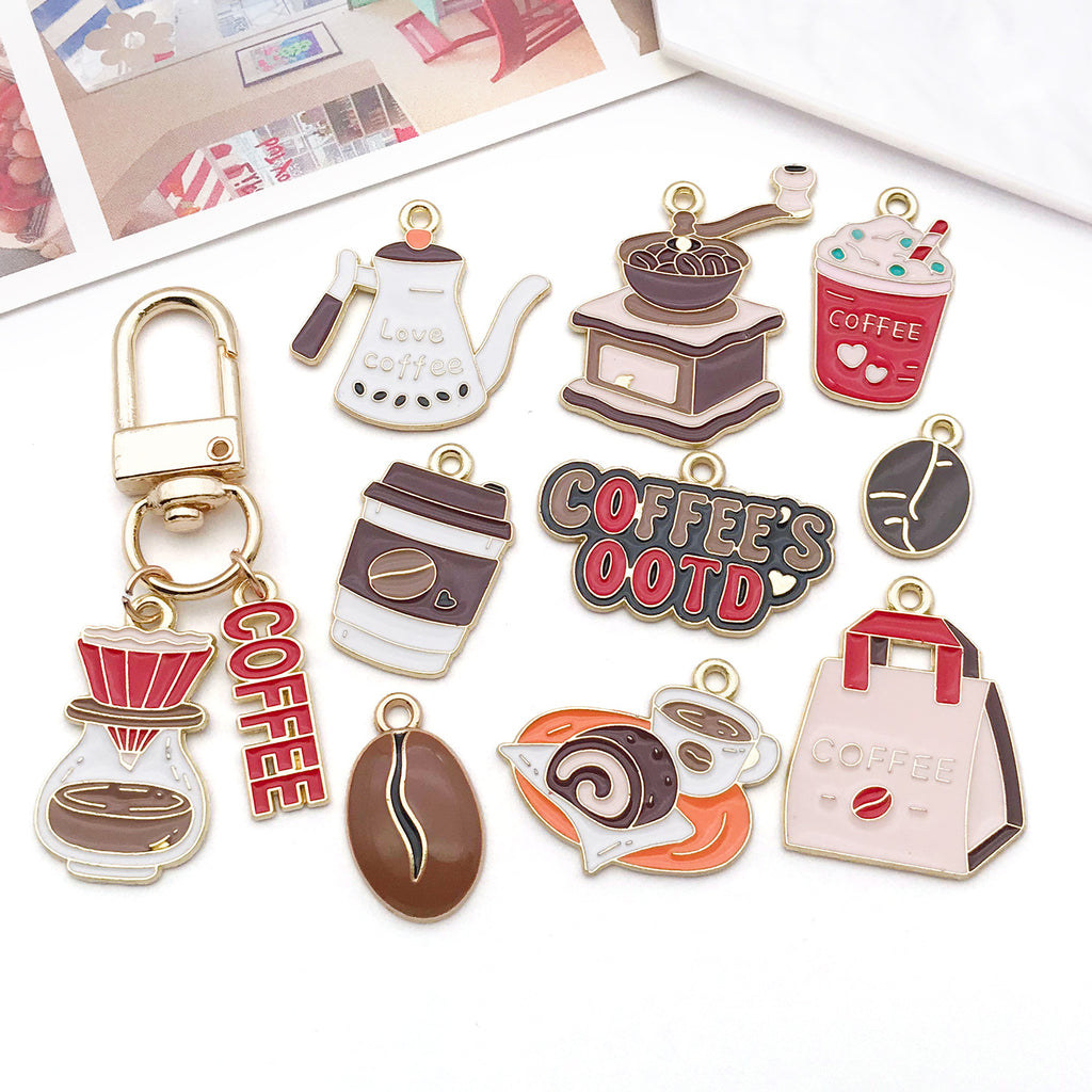 Enamel Zinc Alloy Coffee Milk Tea Cup Charm Pendant for DIY Keychain Necklace Bag Charm