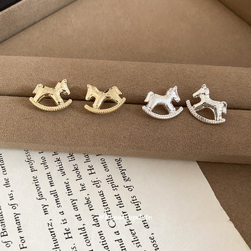 Rocking Horse Crystal Stud Earrings with Distinctive Textured Details