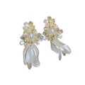 White Floral Pearl Stud and Hoop Earrings in Fourteen Styles view 5