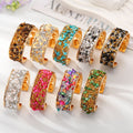 Gold Tone Crushed Stone Wide Open Cuff Bracelets in Eight Colors view 2