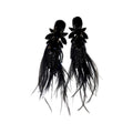 Black Crystal Flower and Feather Statement Tassel Earrings view 5
