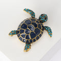 Enamel Sea Turtle Brooch Rhinestone Flippers Gold Tone Pin view 4