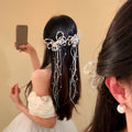 Pearl Bead Bow Duckbill Hair Clip Cascading Tassel Strands view 4