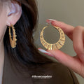 Textured Gold Tone Wide Hoop Earrings with Cutout Details view 2