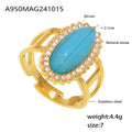 Gold Open Oval Natural Stone Halo Adjustable Ring Metal view 9