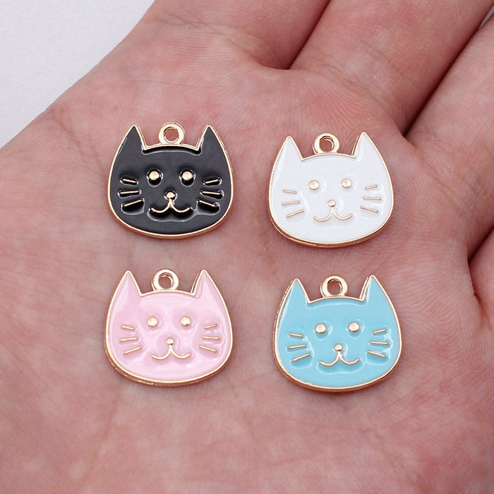 Enamel Cat Face Charms in Four Pastel and Dark Colors