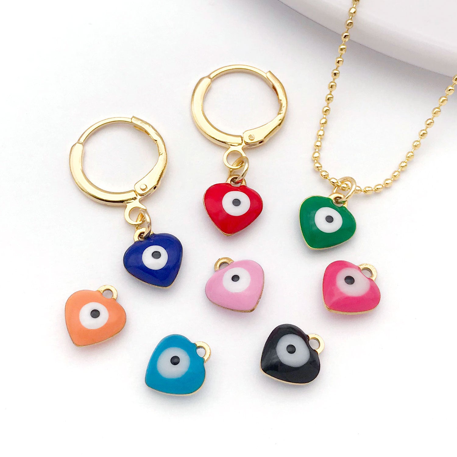 Stainless Steel Heart Evil Eye Charm Pendant for Earrings and Necklace DIY Jewelry