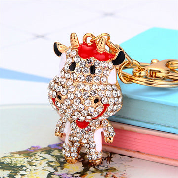 Jeweled Cow and Auspicious Charm Keychains in Forty Pictured Designs