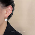 Gold Baguette Halo Round Crystal Drop Earrings Pair view 4