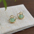 Gold Tone Green Stone Teapot Outline Stud Earrings For Women view 1